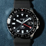 Fossil GMT Black Dial Black Silicon Strap Watch for Men - FS6036