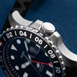 Fossil GMT Black Dial Black Silicon Strap Watch for Men - FS6036
