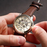 Fossil Heritage White Dial Brwon Leather Strap Watch for Men - ME3264