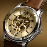 Fossil Heritage White Dial Brwon Leather Strap Watch for Men - ME3264