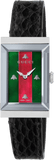 Gucci G-Frame Mother of Pearl Green & Red Dial Black Leather Strap Watch For Women - YA147403