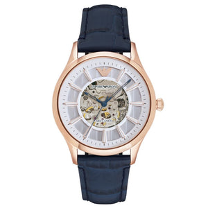 Emporio Armani Meccanico Automatic White Dial Blue Leather Strap Watch For Men - AR1947