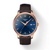 Tissot T Classic Tradition Blue Dial Brown Leather Strap Watch For Men - T063.610.36.047.00
