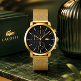 Lacoste Replay Black Dial Gold Steel Strap Watch for Men - 2011195