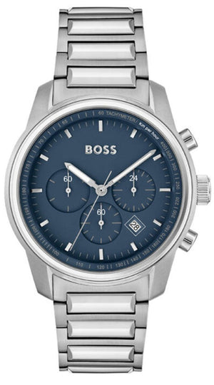 Hugo Boss Trace Chronograph Blue Dial Silver Steel Strap Watch For Men - 1514007