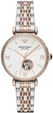 Emporio Armani Meccannico Gianni T-Bar Analog White Dial Two Tone Steel Strap Watch For Women - AR60019