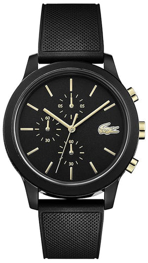 Lacoste 12.12 Black Dial Black Silicon Strap Watch for Men - 2011012