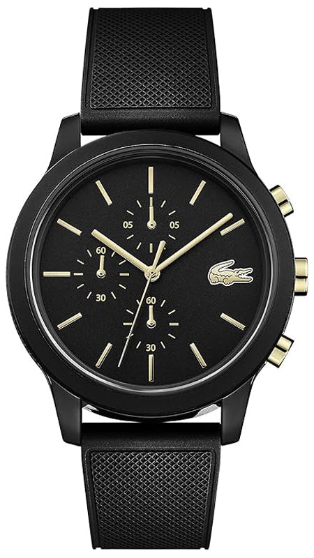 Lacoste 12.12 Black Dial Black Silicon Strap Watch for Men - 2011012