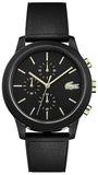 Lacoste 12.12 Black Dial Black Silicon Strap Watch for Men - 2011012