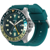 Fossil GMT Green Dial Blue Silicon Strap Watch for Men - FS5992