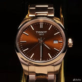 Tissot PR 100 Brown Dial Gold Steel Strap Watch for Women - T150.210.33.291.00