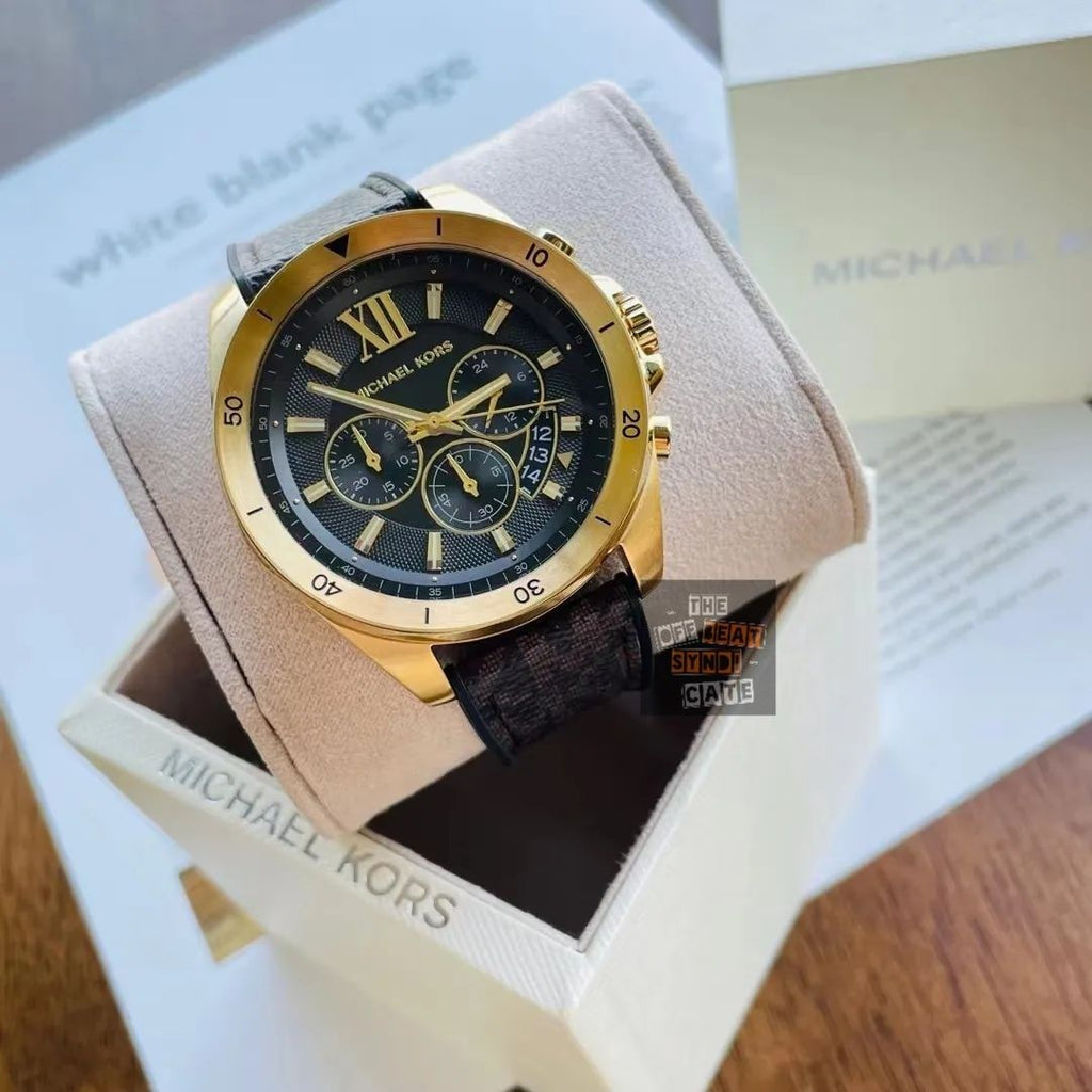 Michael Kors Brecken Chronograph Black Dial Brown Leather Strap Watch For Men - MK8849