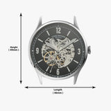 Fossil Forrester Automatic Skeleton Black Dial Silver Steel Strap Watch for Men - ME3180