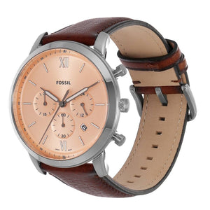 Fossil Neutra Pink Dial Brown Leather Strap Watch for Men - FS5982