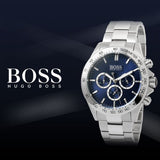 Hugo Boss Ikon Chronograph Blue Dial Silver Steel Strap Watch for Men - 1512963