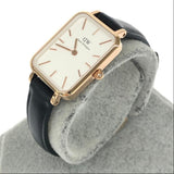 Daniel Wellington Quadro White Dial Black Leather Strap Watch For Women - DW00100434