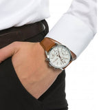 Hugo Boss Grand Prix Chronograph White Dial Brown Leather Strap Watch for Men - 1513475