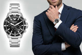 Emporio Armani Diver Chronograph Black Dial Silver Steel Strap Watch For Men - AR11360