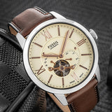 Fossil Townsman Beige Dial Brown Leather Strap Watch for Men - ME3266