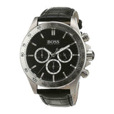 Hugo Boss Ikon Chronograph Black Dial Black Leather Strap Watch for Men - 1513178