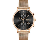 Hugo Boss Integrity Chronograph Black Dial Rose Gold Mesh Bracelet Watch for Men - 1513808