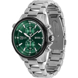 Hugo Boss Globetrotter Chronograph Green Dial Silver Steel Strap Watch for Men - 1513930