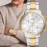 Fossil Neutra Silver Dial 2 Tone Steel Strap Watch for Men - FS6112