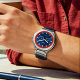 Fossil Evanston Blue Dial Silver Steel Strap Watch for Men - BQ2774