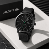 Lacoste Replay Black Dial Black Leather Strap Watch for Men - 2011177