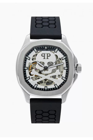Philipp Plein High-Conic Automatic Silver Dial Black Silicone Strap Watch For Men- PWRAA0123