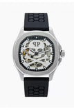 Philipp Plein High-Conic Automatic Silver Dial Black Silicone Strap Watch For Men- PWRAA0123