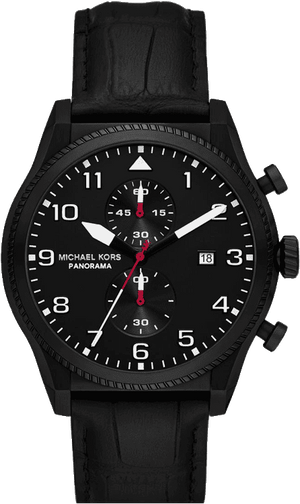 Michael Kors Panorama Black Dail Black Leather Strap Watch for Men - MK9201