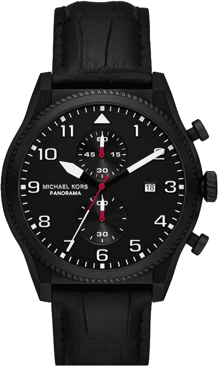 Michael Kors Panorama Black Dail Black Leather Strap Watch for Men - MK9201