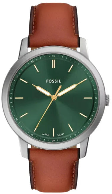 Fossil Minimalist Green Dial Brown Leather Strap Watch for Men - FS6094
