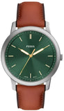 Fossil Minimalist Green Dial Brown Leather Strap Watch for Men - FS6094