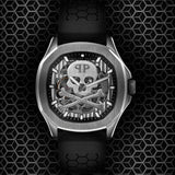 Philipp Plein Skeleton Spectre Silver Dial Black Silicone Strap Watch For Men- PWRAA0123
