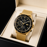 Lacoste Neoheritage Black  Dial Gold Steel Strap Watch for Men - 2011254