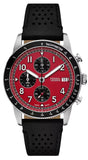 Fossil Tourer Red Dial Black Leather Strap Watch for Men - FS6086