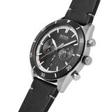 Hugo Boss Globetrotter Chronograph Black Dial Black Leather Strap Watch for Men - 1513864