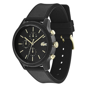 Lacoste 12.12 Black Dial Black Silicon Strap Watch for Men - 2011012