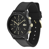 Lacoste 12.12 Black Dial Black Silicon Strap Watch for Men - 2011012