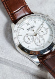 Hugo Boss Ikon Chronograph White Dial Brown Leather Strap Watch for Men - 1513175