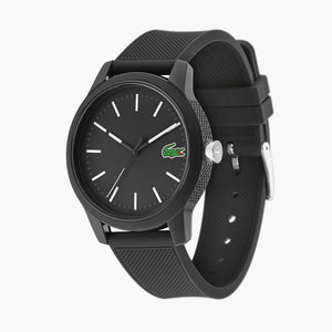Lacoste 12.12 Black Dial Black Silicon Strap Watch for Men - 2010986