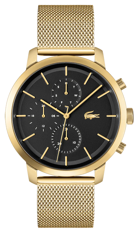 Lacoste Replay Black Dial Gold Steel Strap Watch for Men - 2011195