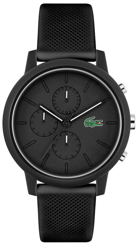 Lacoste 12.12 Black Dial Black Silicon Strap Watch for Men - 2011243