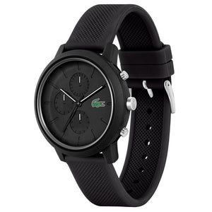 Lacoste 12.12 Black Dial Black Silicon Strap Watch for Men - 2011243