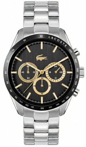 Lacoste Boston Black Dial Silver Steel Strap Watch for Men - 2011272