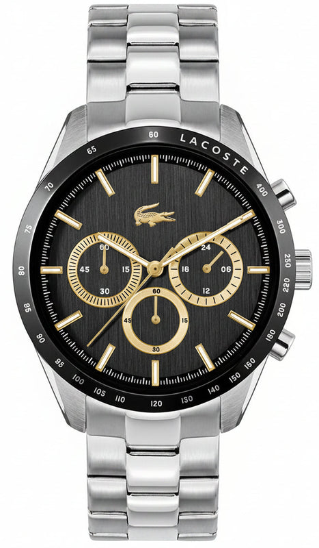 Lacoste Boston Black Dial Silver Steel Strap Watch for Men - 2011272