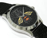 Gucci G Timeless Bee Black Dial Black Leather Strap Watch For Women - YA1264067