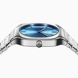 D1 Milano Square Caribbean Blue Dial Silver Steel Strap Watch for Men - D1-SQBJ07
